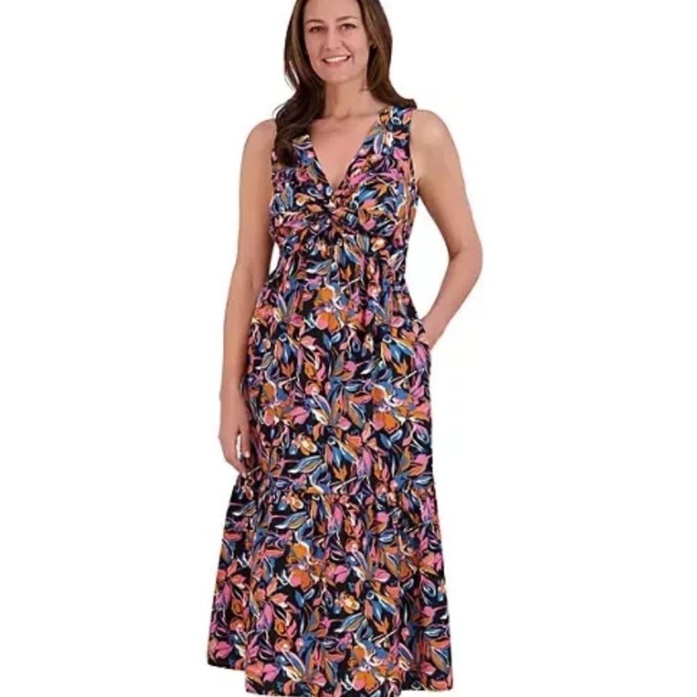 French Connection Floral Sleeveless Side Zipper and Pockets Maxi Dress Size XXL